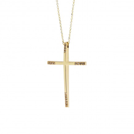 Χρυσός σταυρός με αλυσίδα Κ18 με μπριγιάν 0,054 ct.
