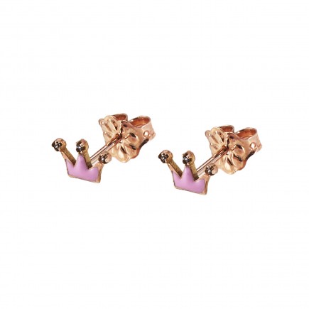 Σκουλαρίκια από ροζ χρυσό Κ14 κορώνες με ροζ σμάλτο και ζιργκόν πέτρες.
