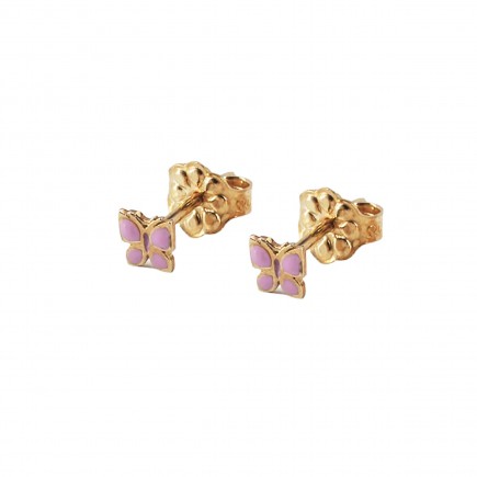 Σκουλαρίκια από χρυσό Κ14 πεταλούδες με ροζ σμάλτο.