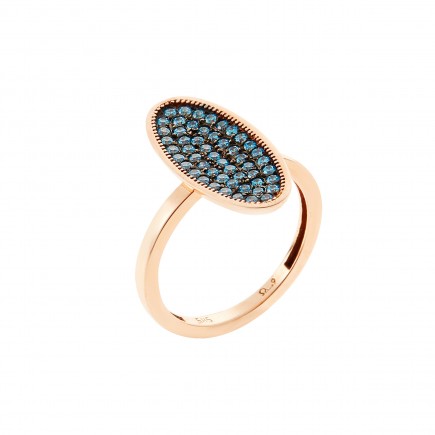 Δαχτυλίδι από ροζ χρυσό Κ14 με μπλε ζιργκόν πέτρες.