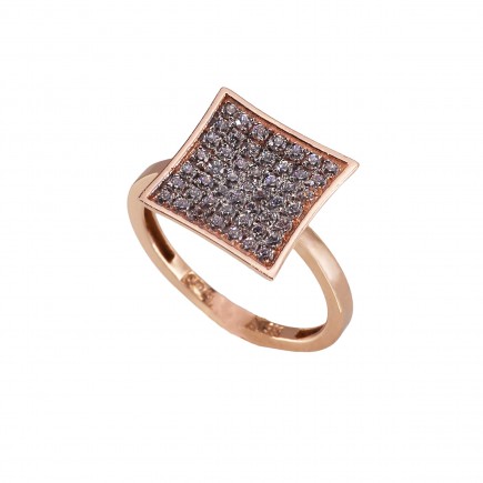 Δαχτυλίδι από ροζ χρυσό Κ14 με ζιργκόν πέτρες.