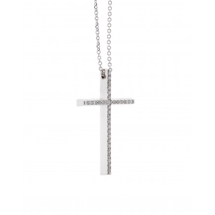 Cross with chain white gold K18 decorated with 33 diamonds 0,099 ct.