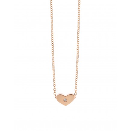 Necklace of pink gold K18 heart decorated with diamond stone 0,006 ct.