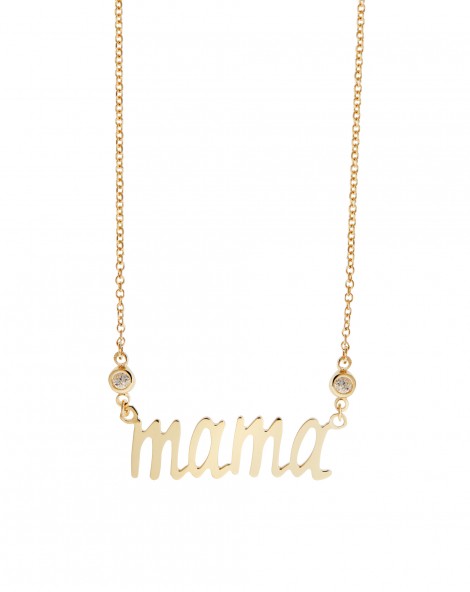 Necklace gold "mama" K14 with zircon stones.
