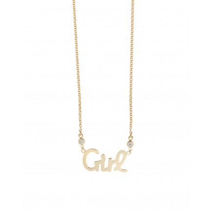 Necklace "Girl" of gold K14 decorated with zircon stones.