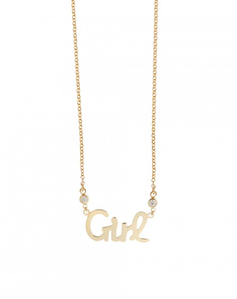 Necklace "Girl" of gold K14 decorated with zircon stones.