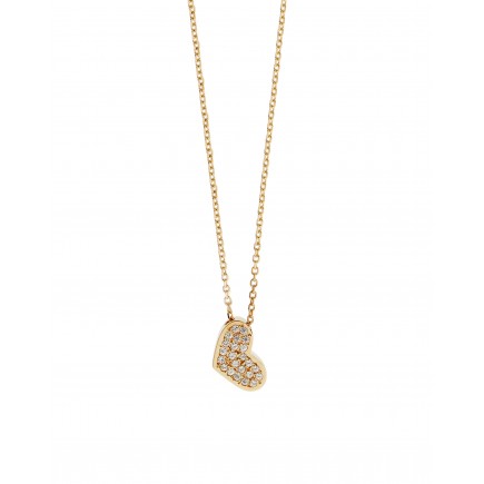 Necklace of gold K14 heart decorated with zircon stones.