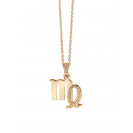 "Virgo" zodiac sign gold necklace K14 with zircon stones.