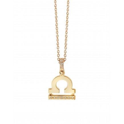 "Libra" zodiac sign gold necklace K14 with zircon stones.