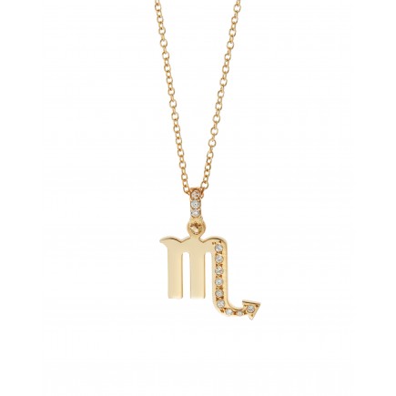 "Scorpio" zodiac sign gold necklace K14 with zircon stones.