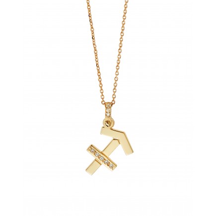 "Sagittarius" zodiac sign gold necklace K14 with zircon stones.