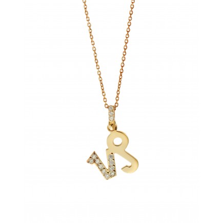 "Capricorn" zodiac sign gold necklace K14 with zircon stones.