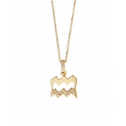 "Aquarius" zodiac sign gold necklace K14 with zircon stones.