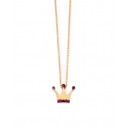 Necklace of pink gold K14 crown decorated with red zircon stones.
